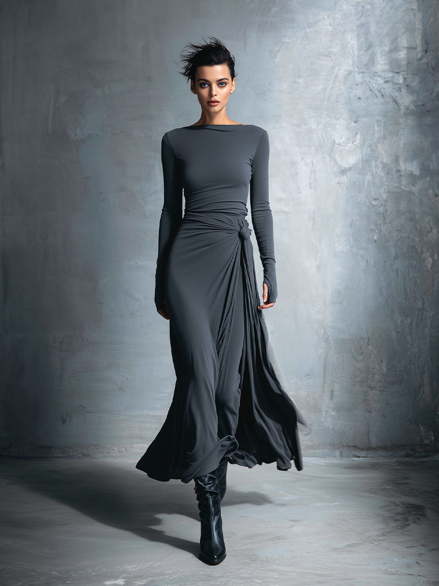Fiorella | Vestido largo cruzado con nudo lateral