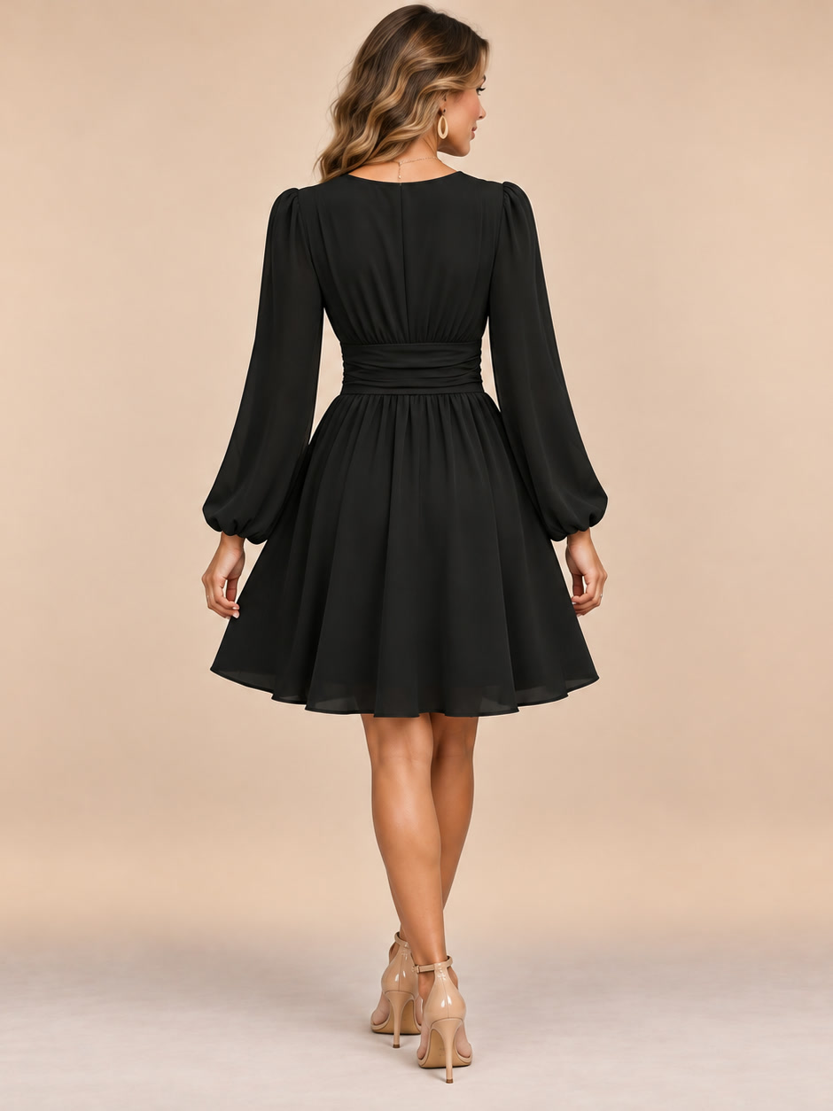 Anita | Vestido cruzado con mangas de farol y cintura plisada