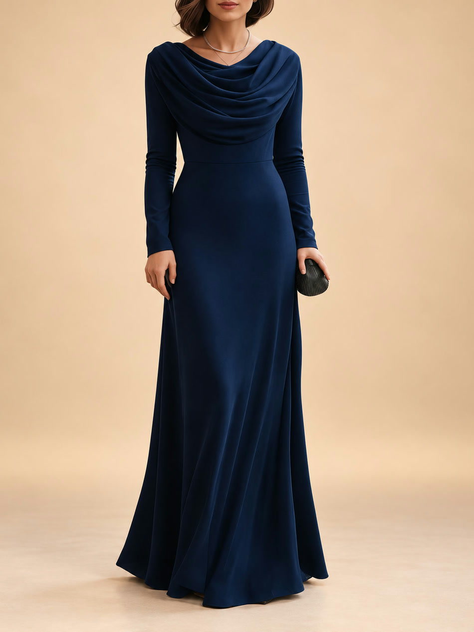 Romilda | Vestido largo con escote drapeado en cascada y mangas largas