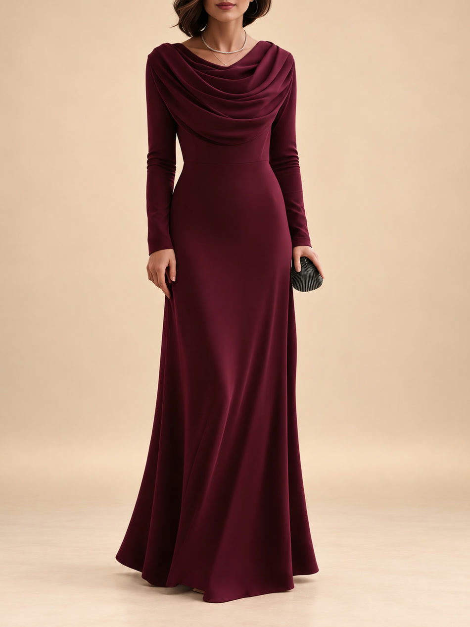 Romilda | Vestido largo con escote drapeado en cascada y mangas largas