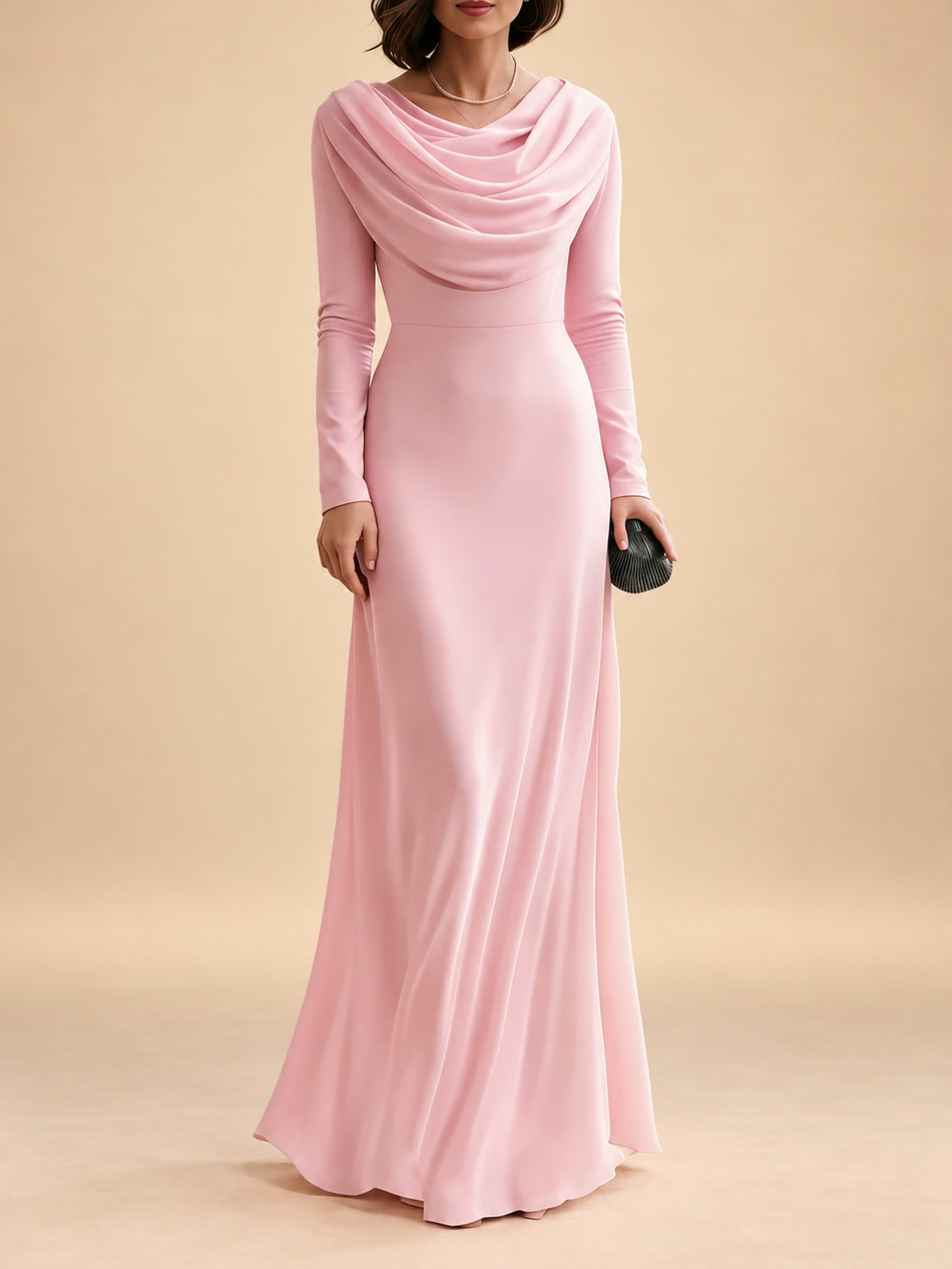 Romilda | Vestido largo con escote drapeado en cascada y mangas largas