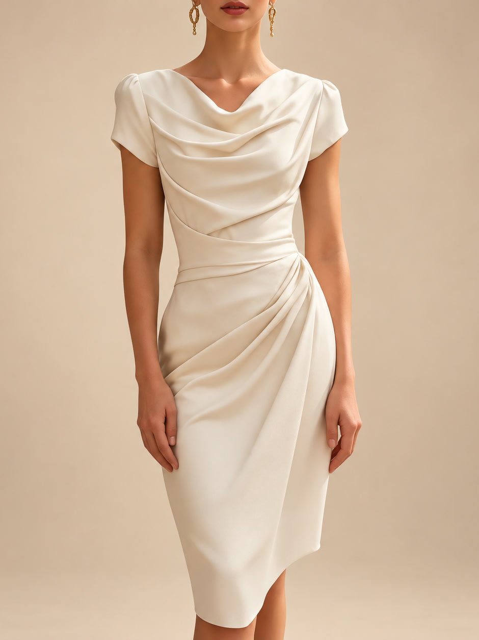 Rosalinda | Vestido midi con escote cascada y drapeado lateral