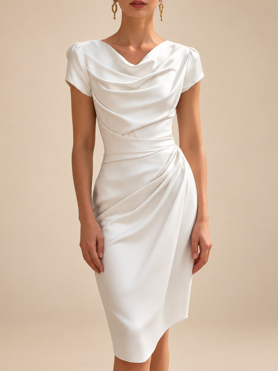 Rosalinda | Vestido midi con escote cascada y drapeado lateral