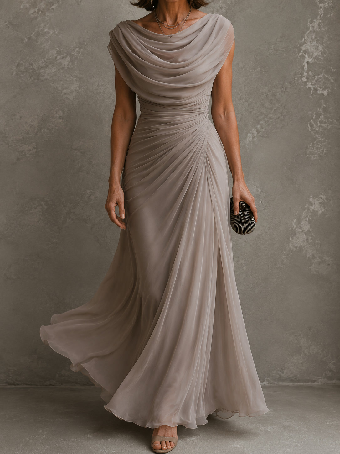 Regina | Vestido largo con escote drapeado y cintura plisada