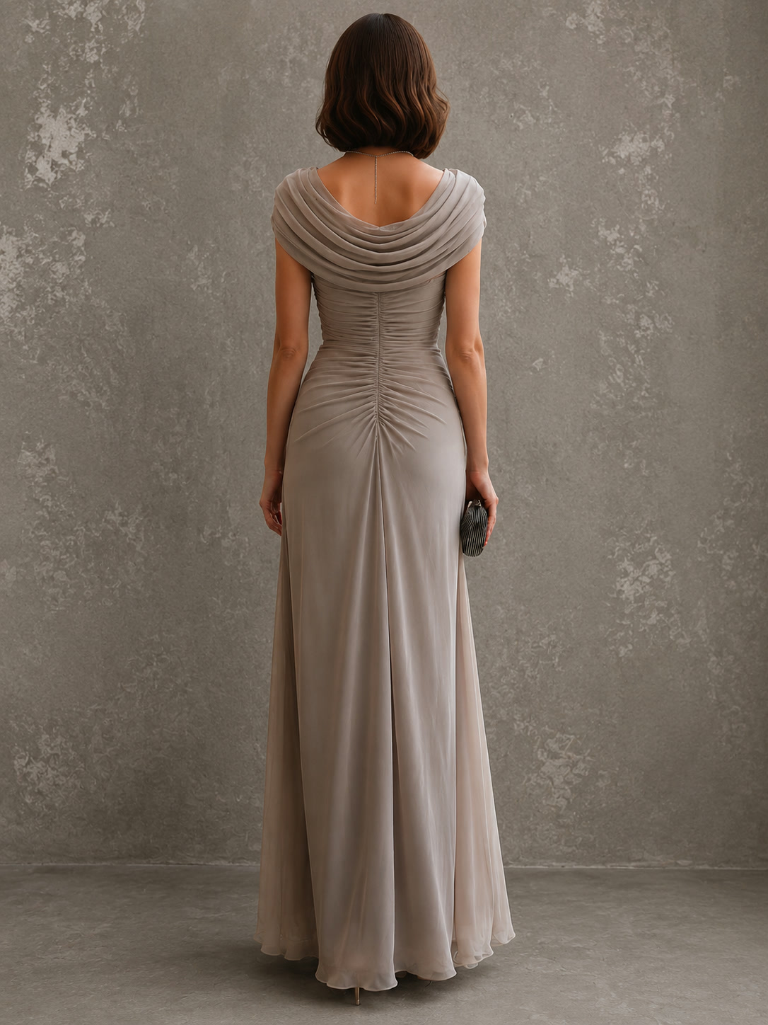 Regina | Vestido largo con escote drapeado y cintura plisada