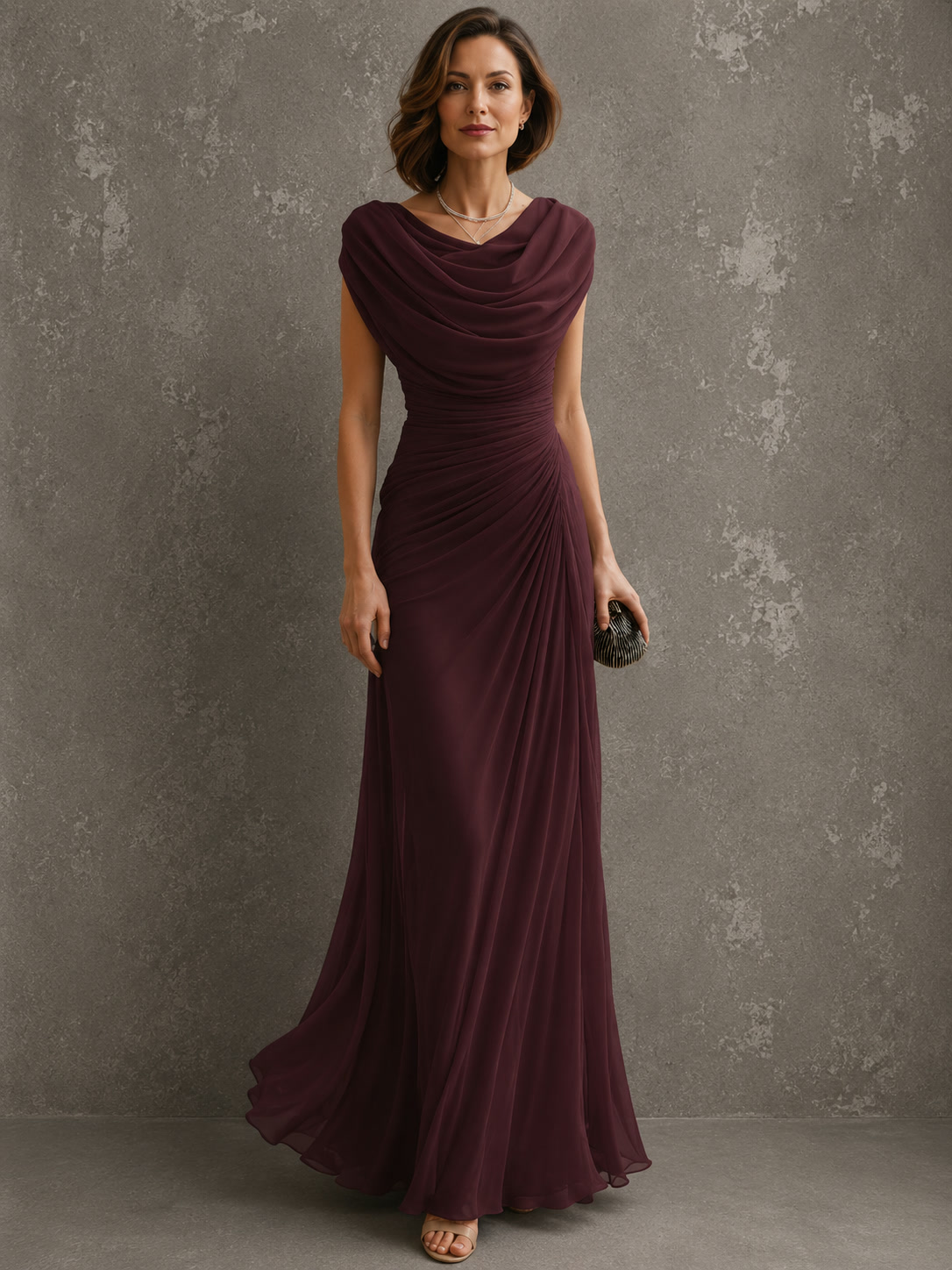 Regina | Vestido largo con escote drapeado y cintura plisada