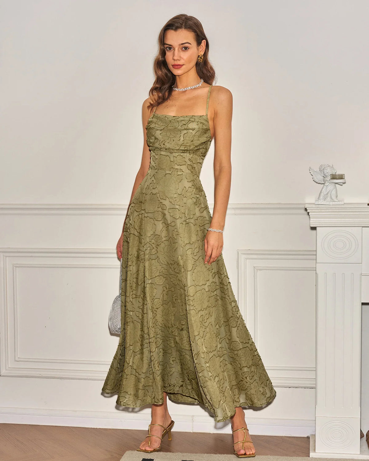 ÁNGELA | Vestido largo lencero de jacquard negro