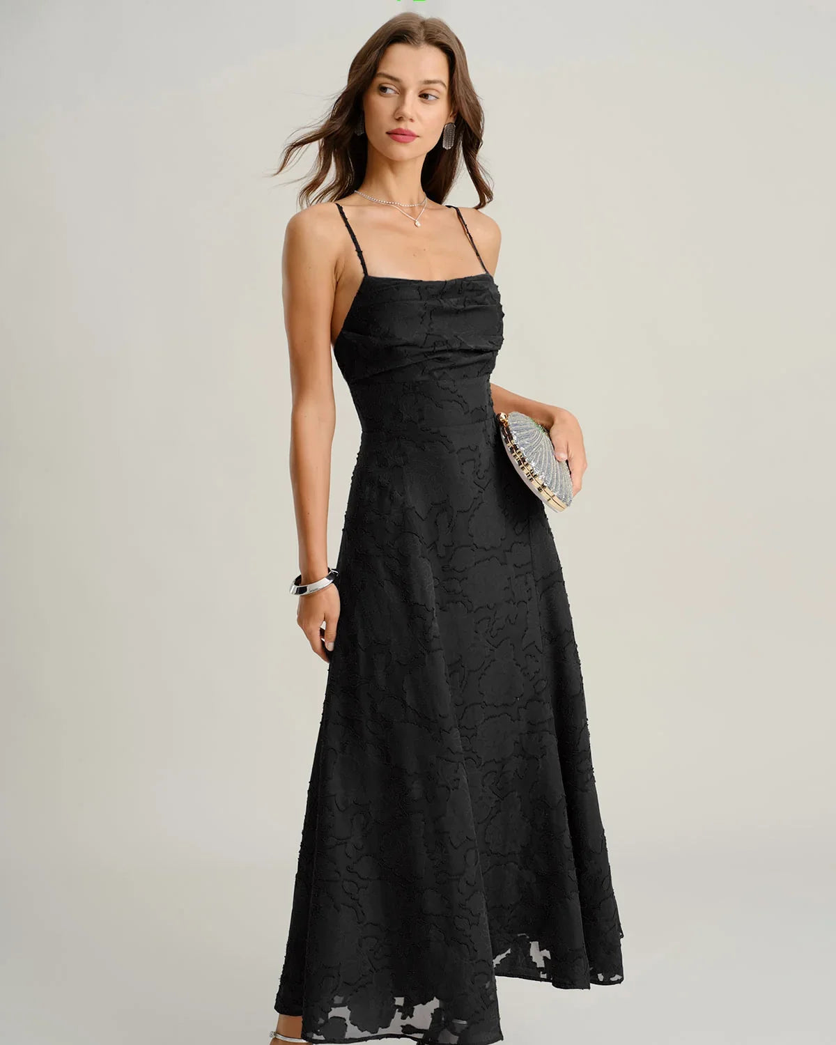 ÁNGELA | Vestido largo lencero de jacquard negro
