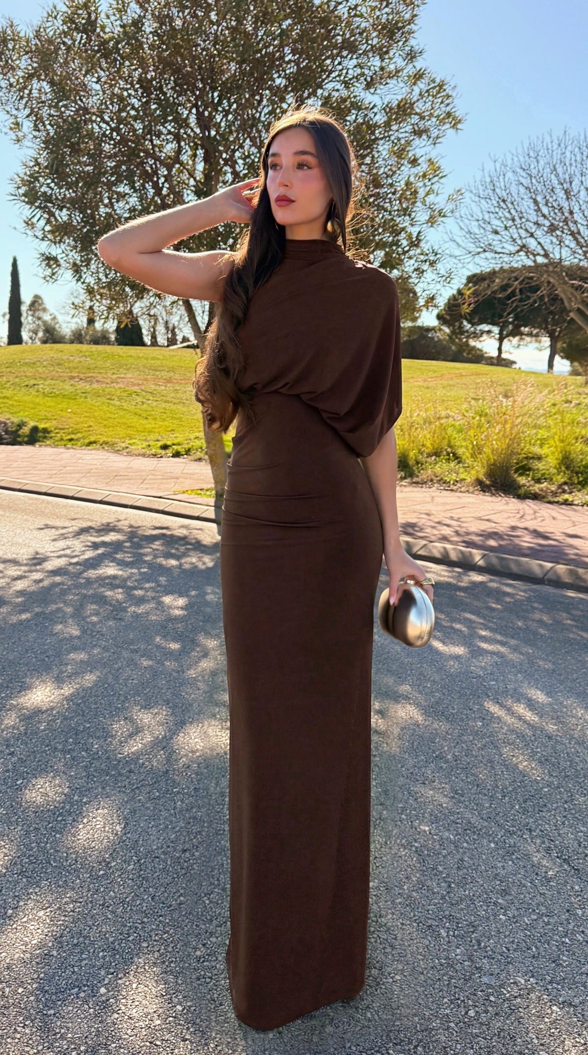 Aura| Vestido Largo Moca Cuello