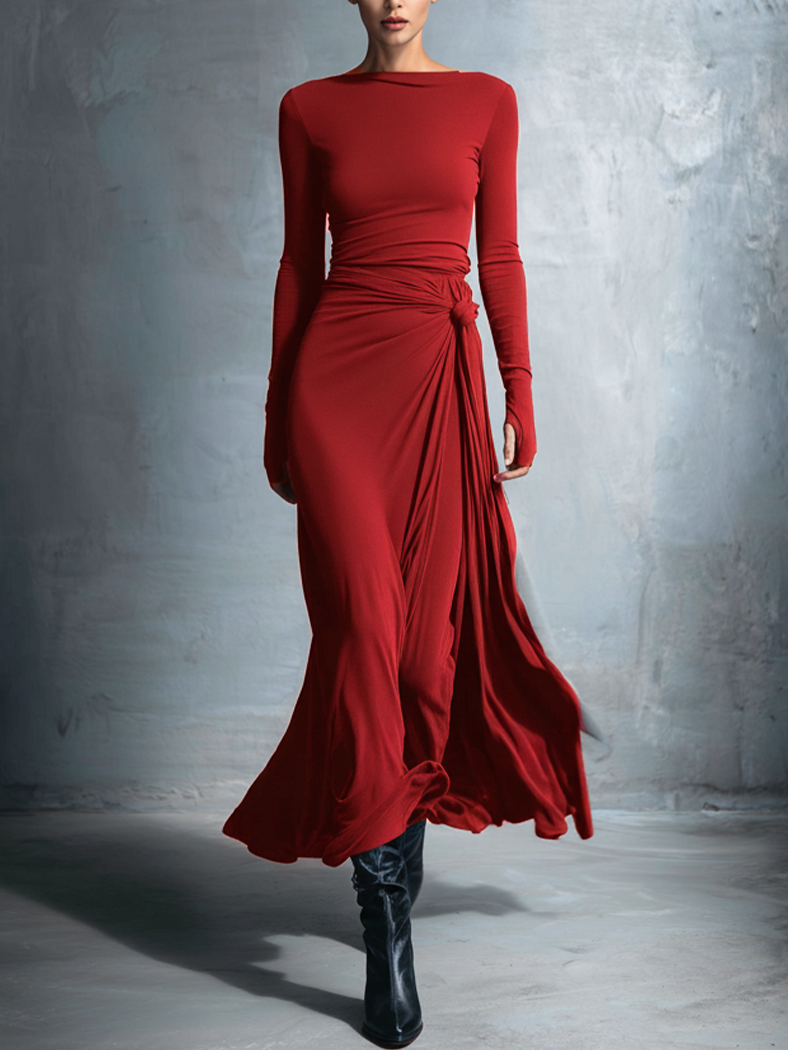Fiorella | Vestido largo cruzado con nudo lateral