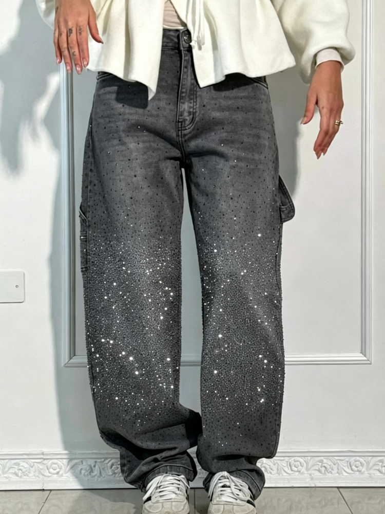 Pantalón Tiro Alto Con Brillo