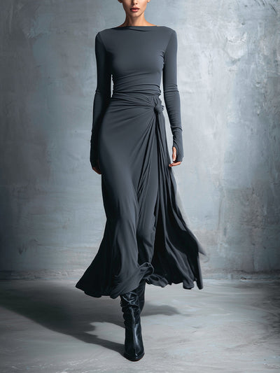 Fiorella | Vestido largo cruzado con nudo lateral