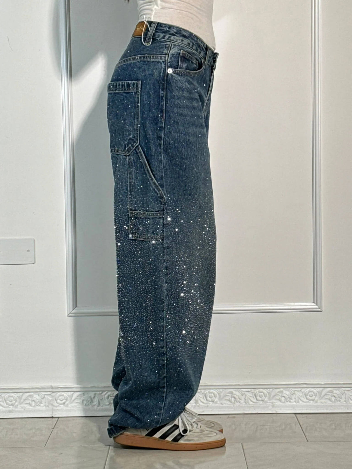 Pantalón Tiro Alto Con Brillo