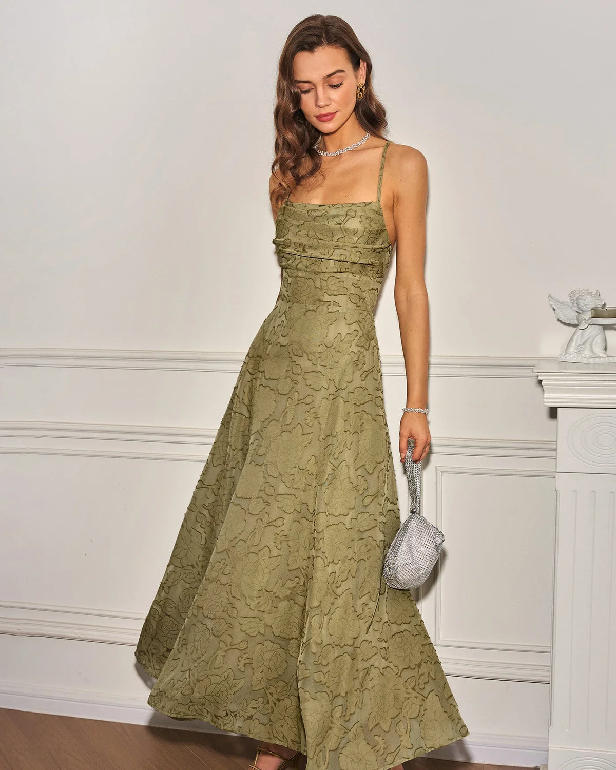ÁNGELA | Vestido largo lencero de jacquard negro