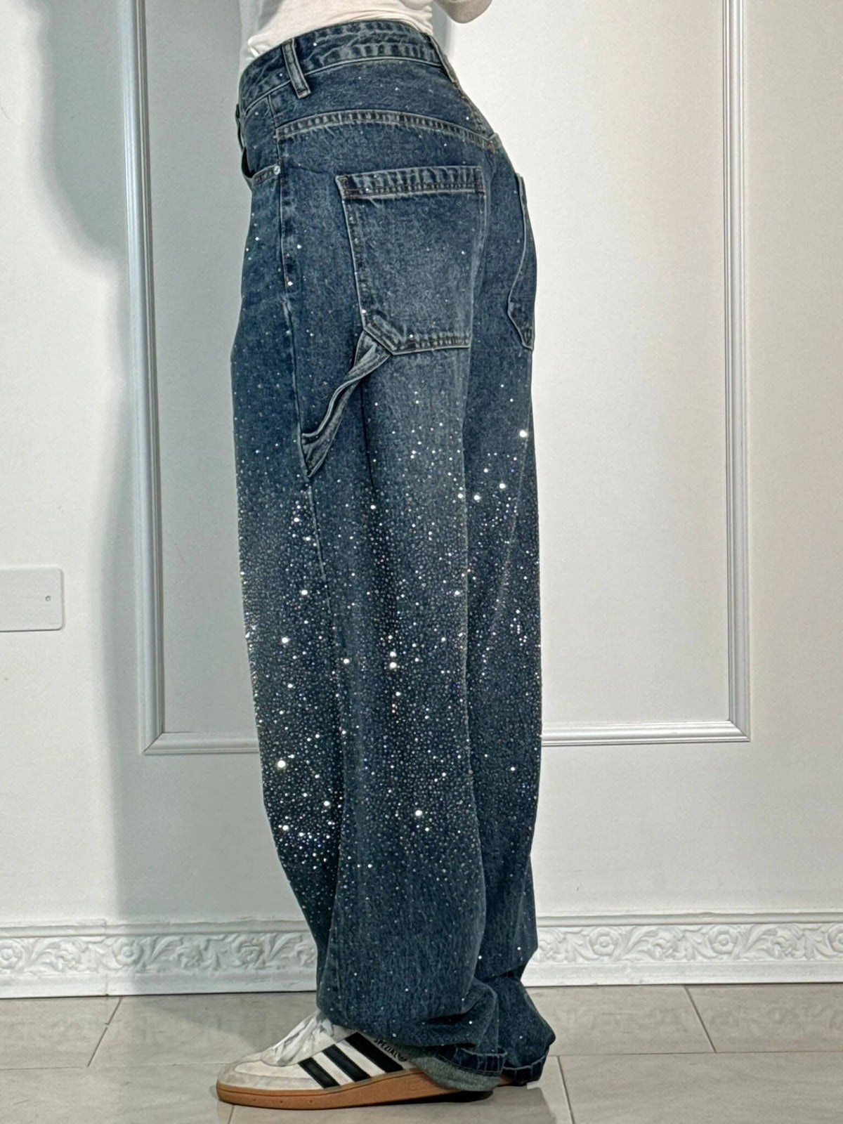Pantalón Tiro Alto Con Brillo