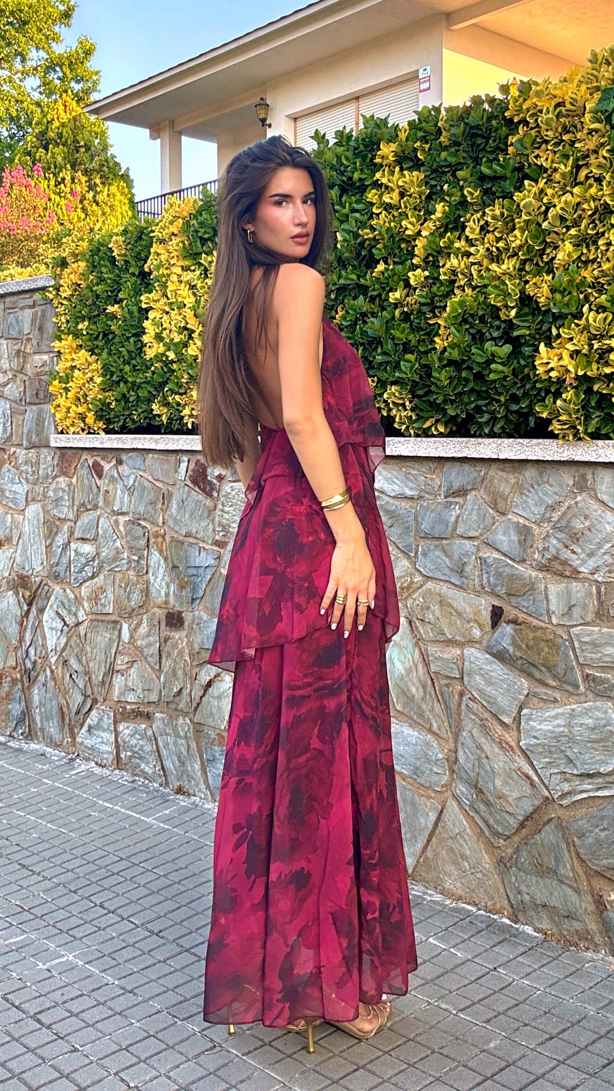 Elba| Vestido Estampado Granate