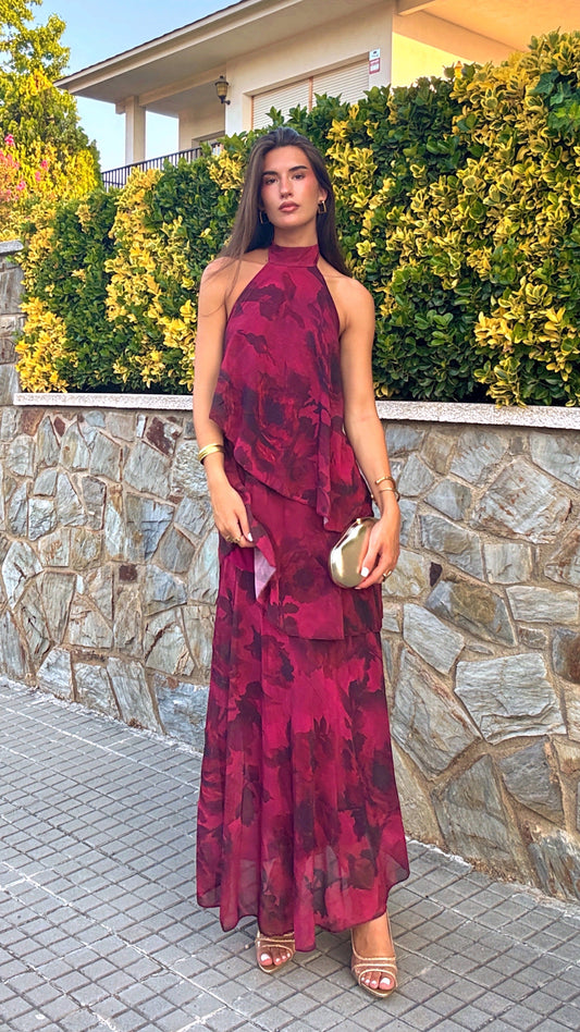 Elba| Vestido Estampado Granate