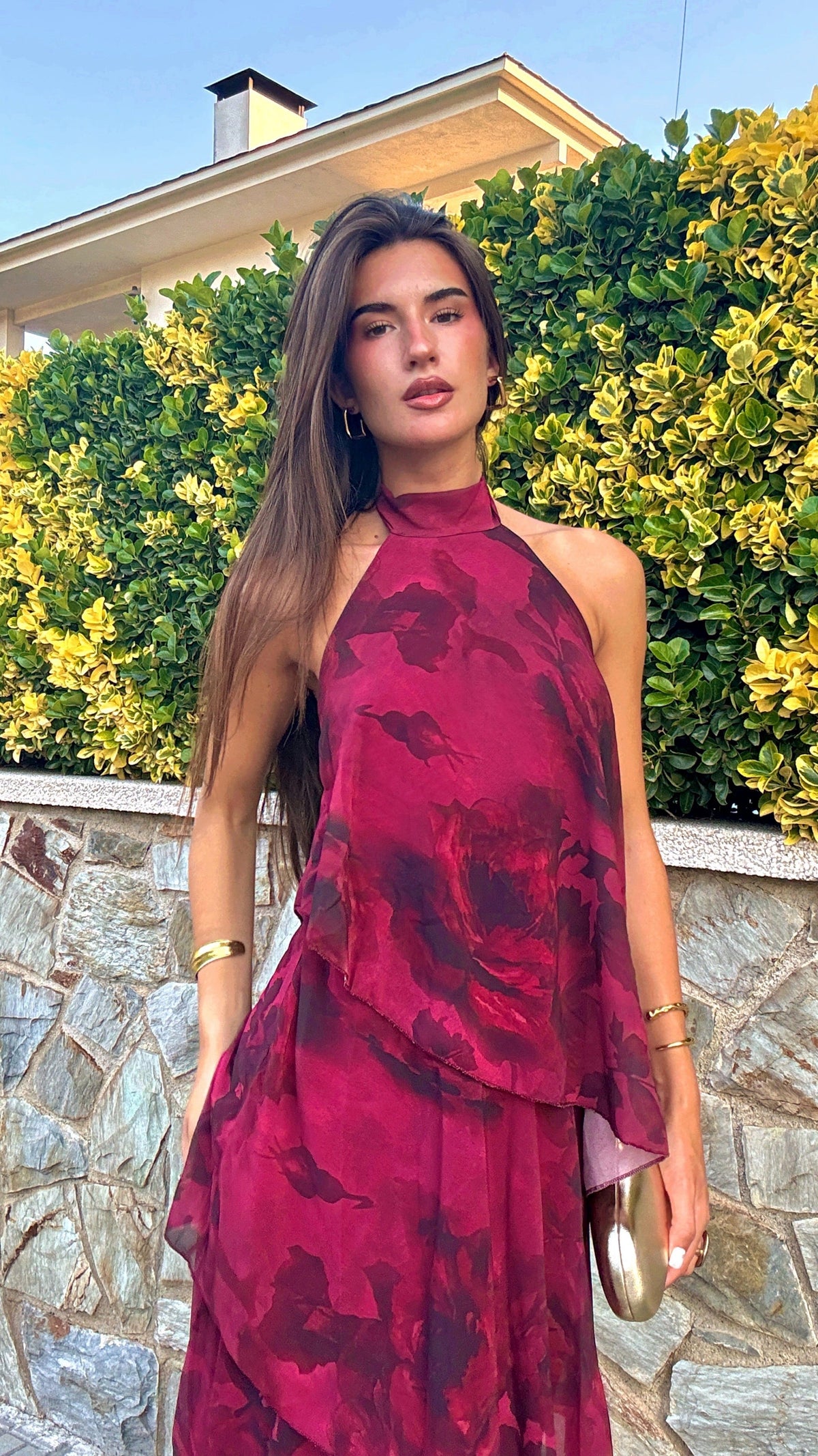 Elba| Vestido Estampado Granate