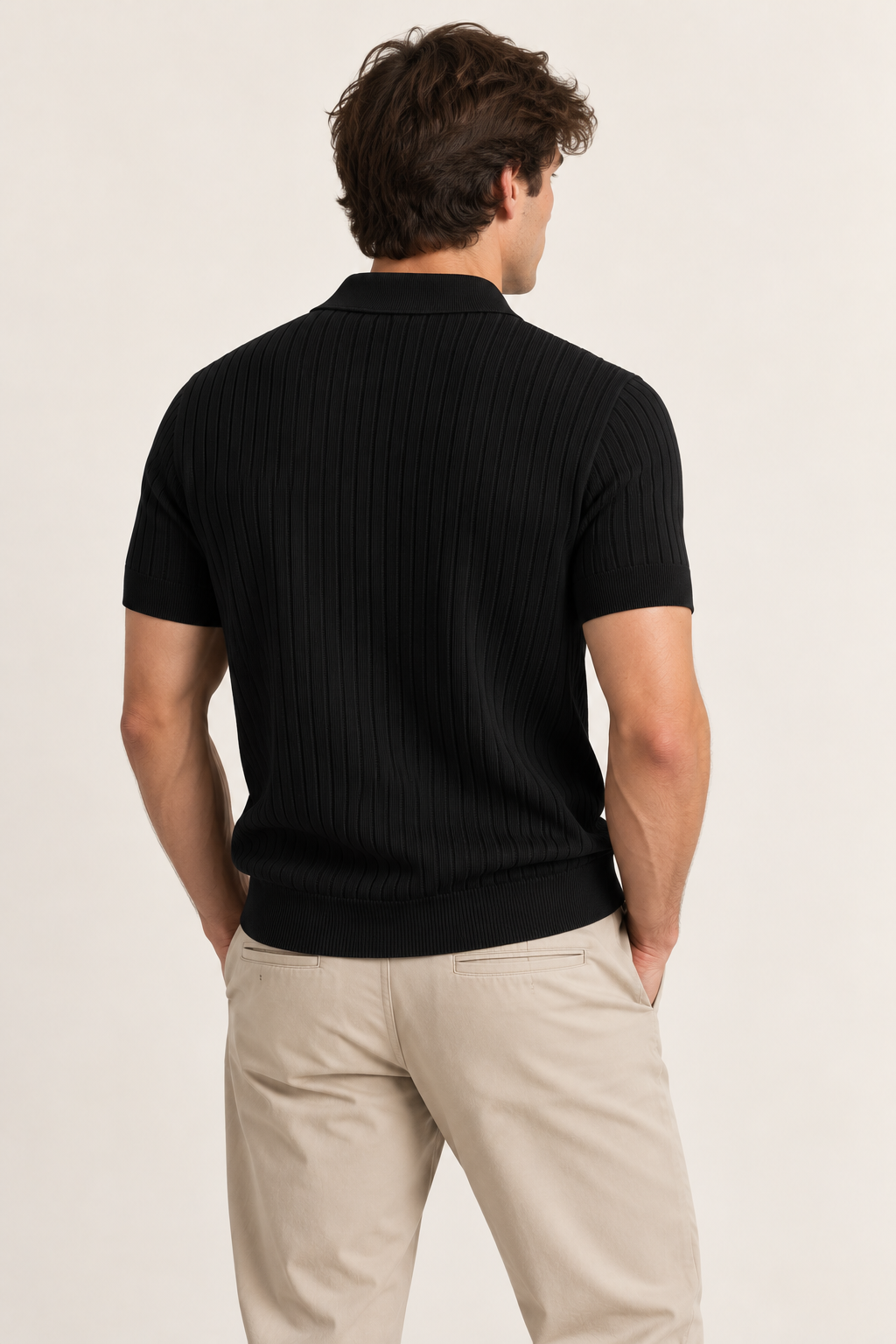 Polo Hombre de Punto con Cuello Abierto