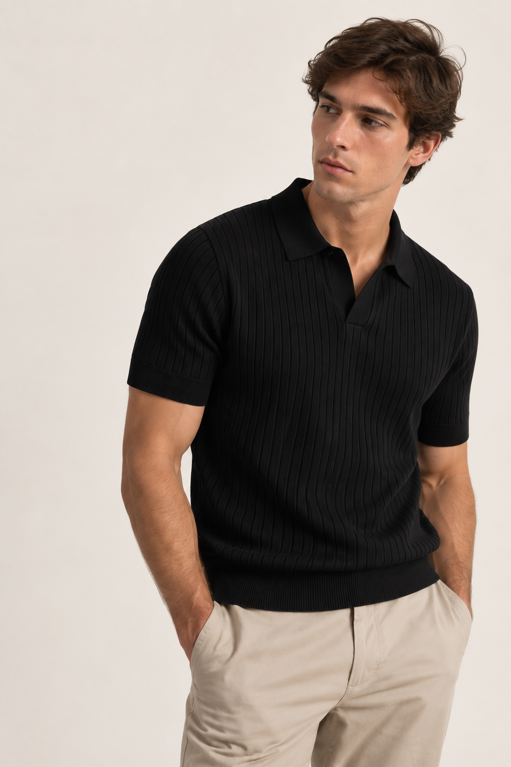 Polo Hombre de Punto con Cuello Abierto