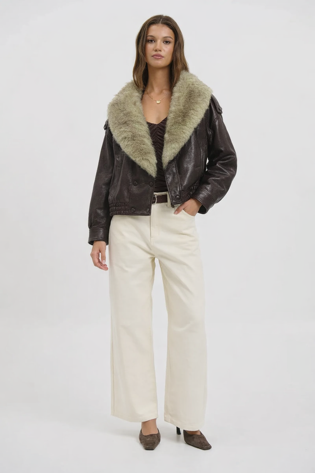 Chaqueta de Cuero con Pelo Sintético Camila