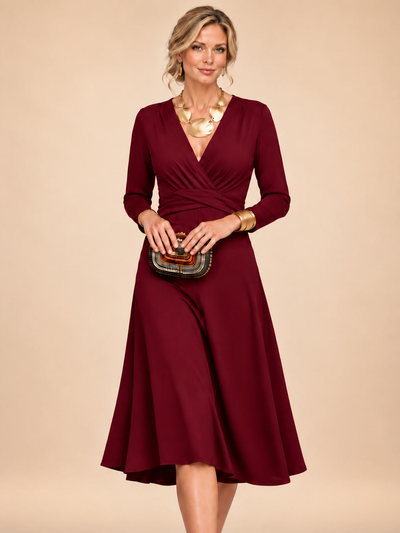 Fabrizia | Vestido midi cruzado con mangas largas y cintura envolvente