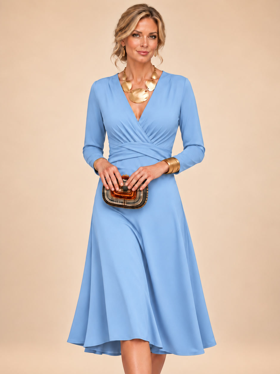 Fabrizia | Vestido midi cruzado con mangas largas y cintura envolvente