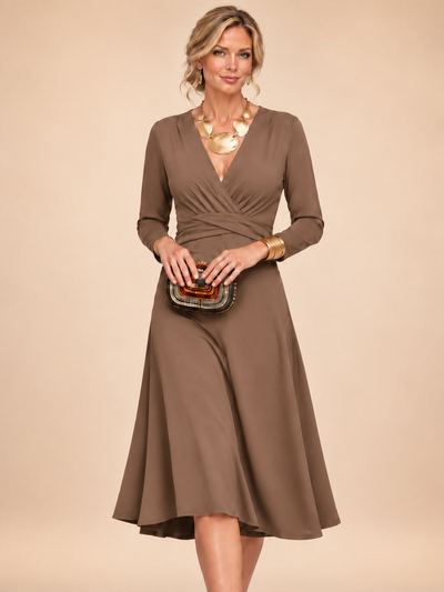 Fabrizia | Vestido midi cruzado con mangas largas y cintura envolvente