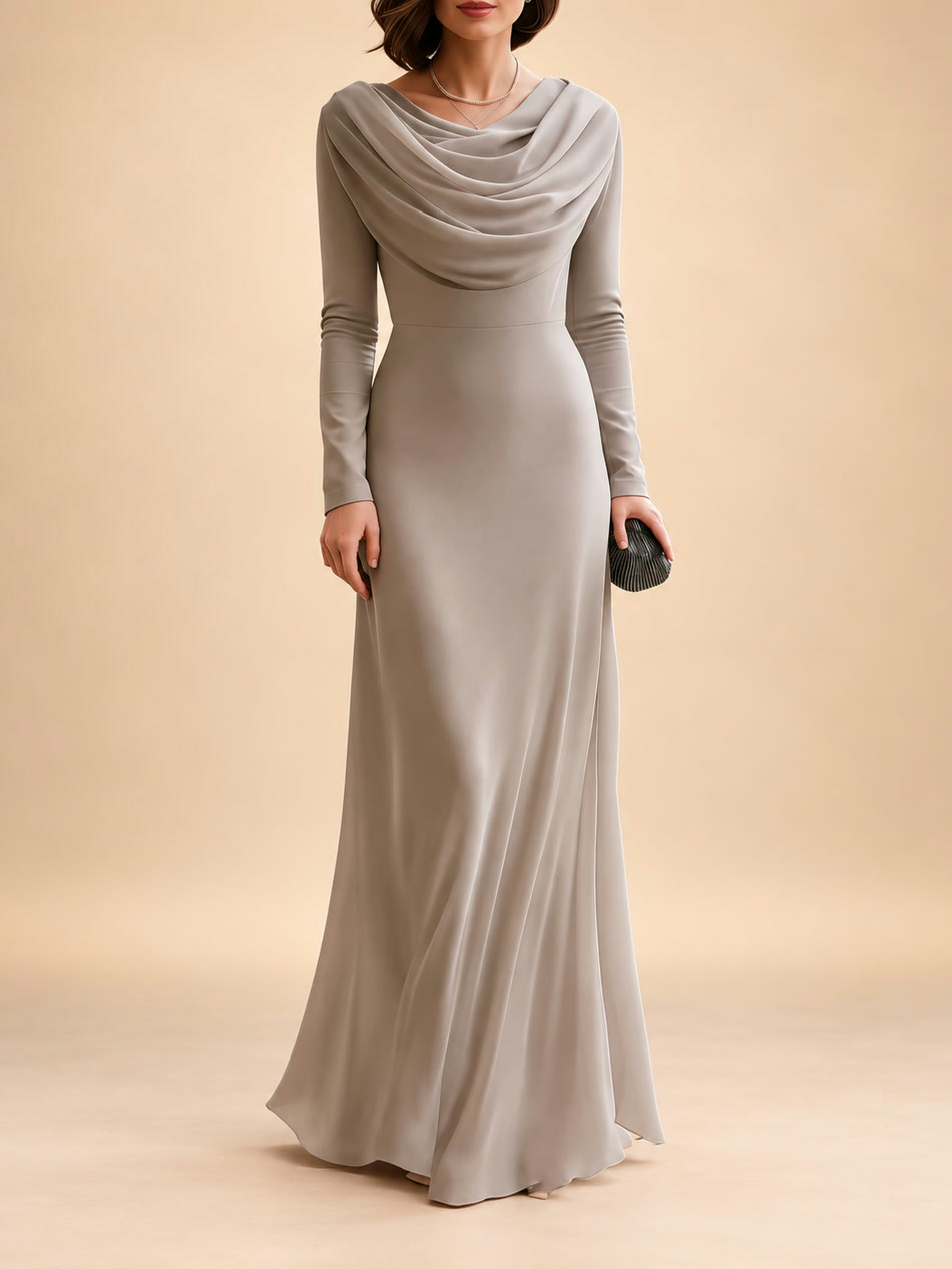 Romilda | Vestido largo con escote drapeado en cascada y mangas largas