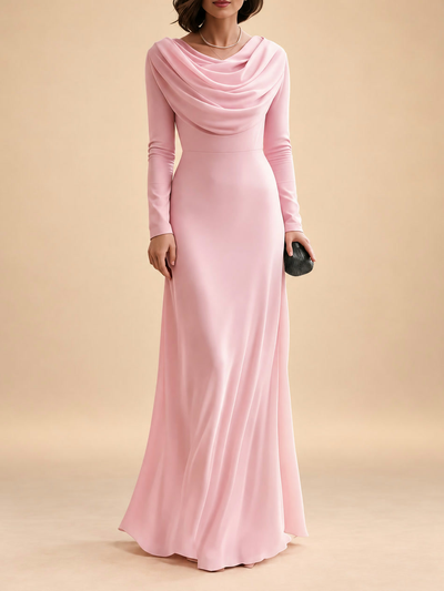 Romilda | Vestido largo con escote drapeado en cascada y mangas largas