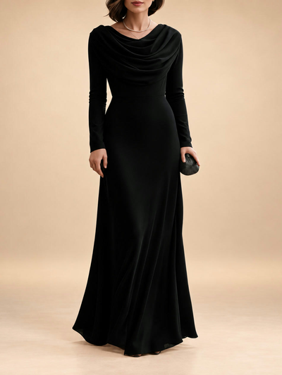 Romilda | Vestido largo con escote drapeado en cascada y mangas largas