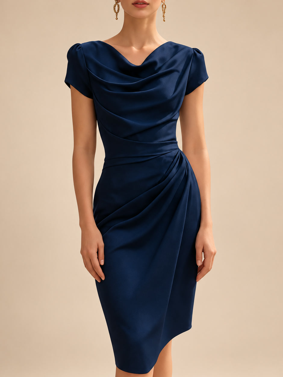 Rosalinda | Vestido midi con escote cascada y drapeado lateral