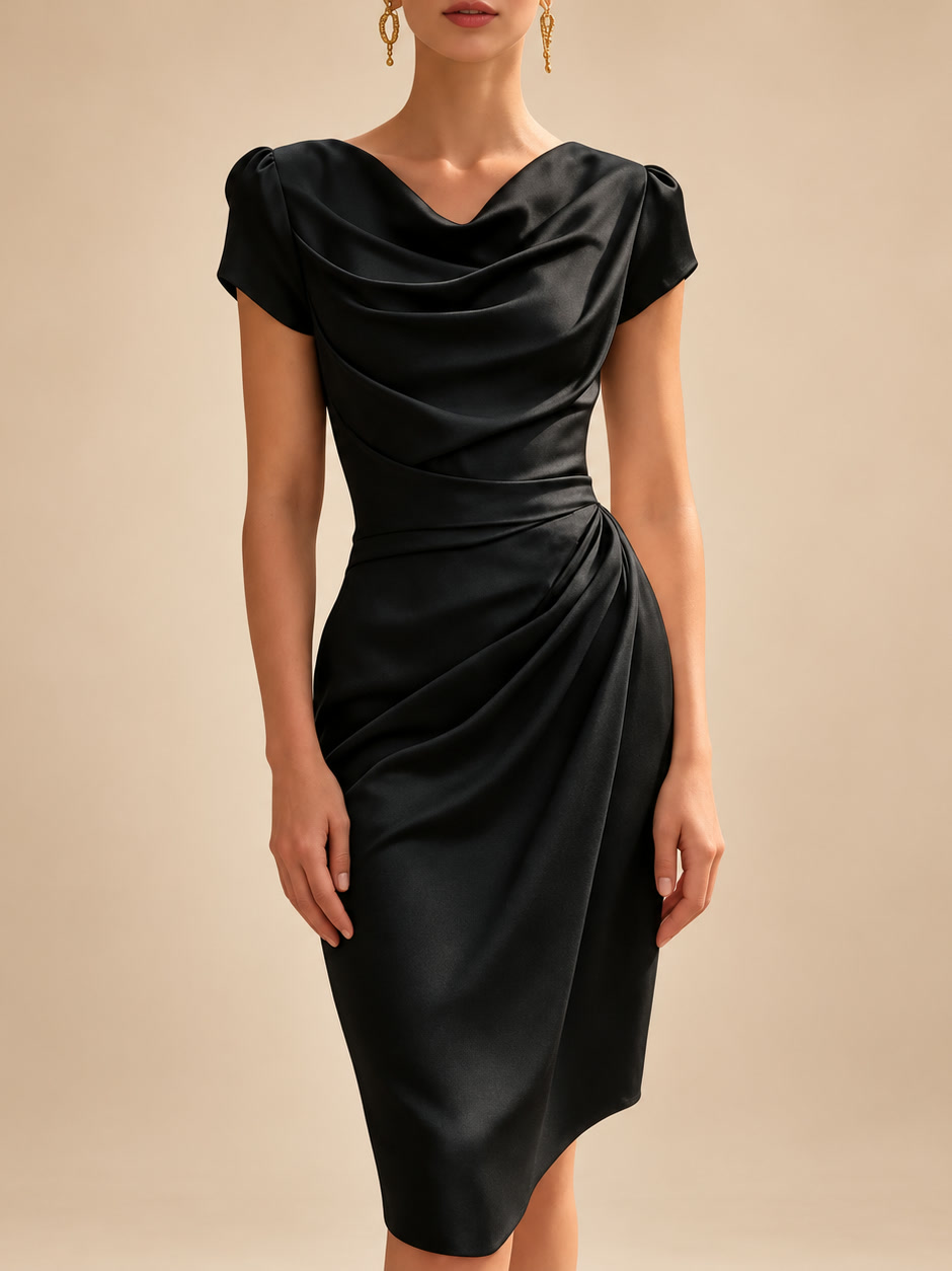 Rosalinda | Vestido midi con escote cascada y drapeado lateral