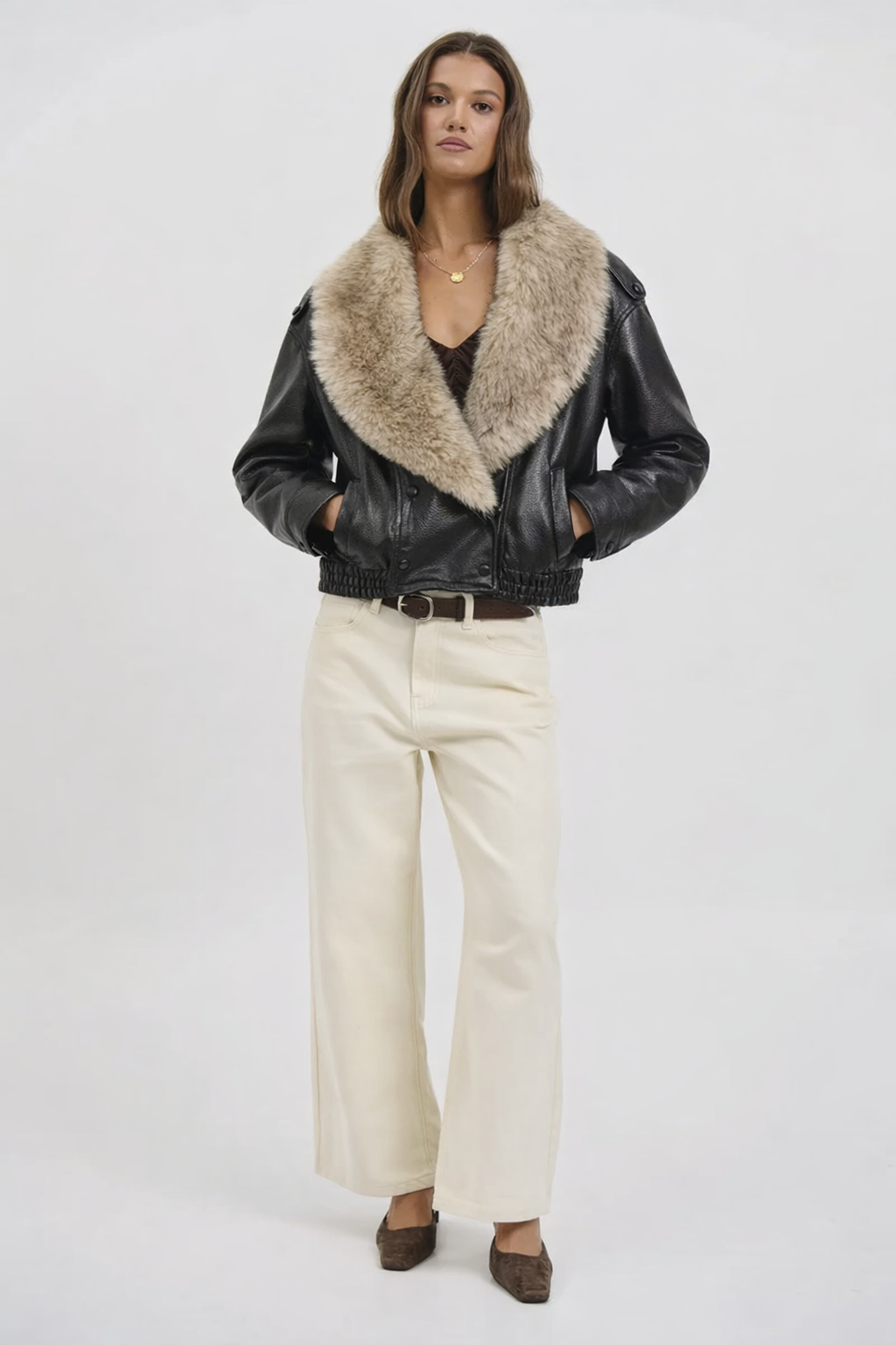 Chaqueta de Cuero con Pelo Sintético Camila