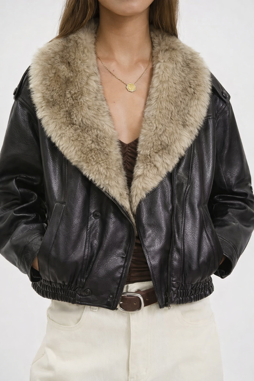 Chaqueta de Cuero con Pelo Sintético Camila