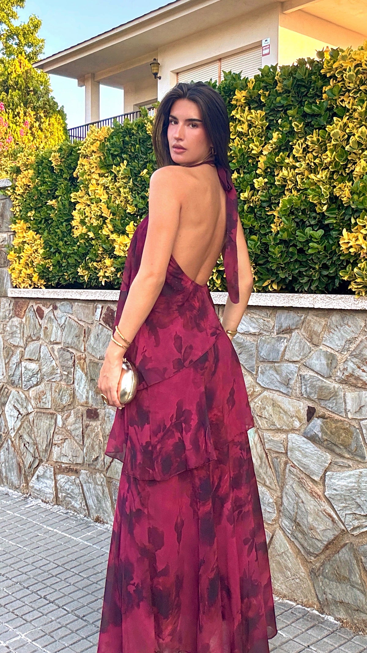 Elba| Vestido Estampado Granate