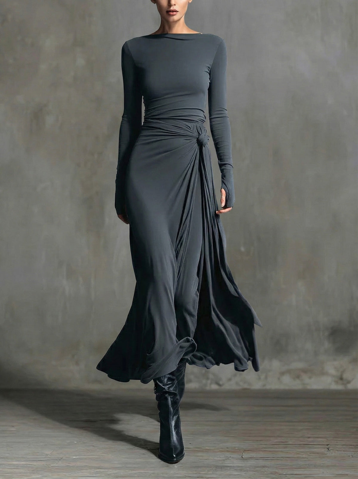 Fiorella | Vestido largo cruzado con nudo lateral
