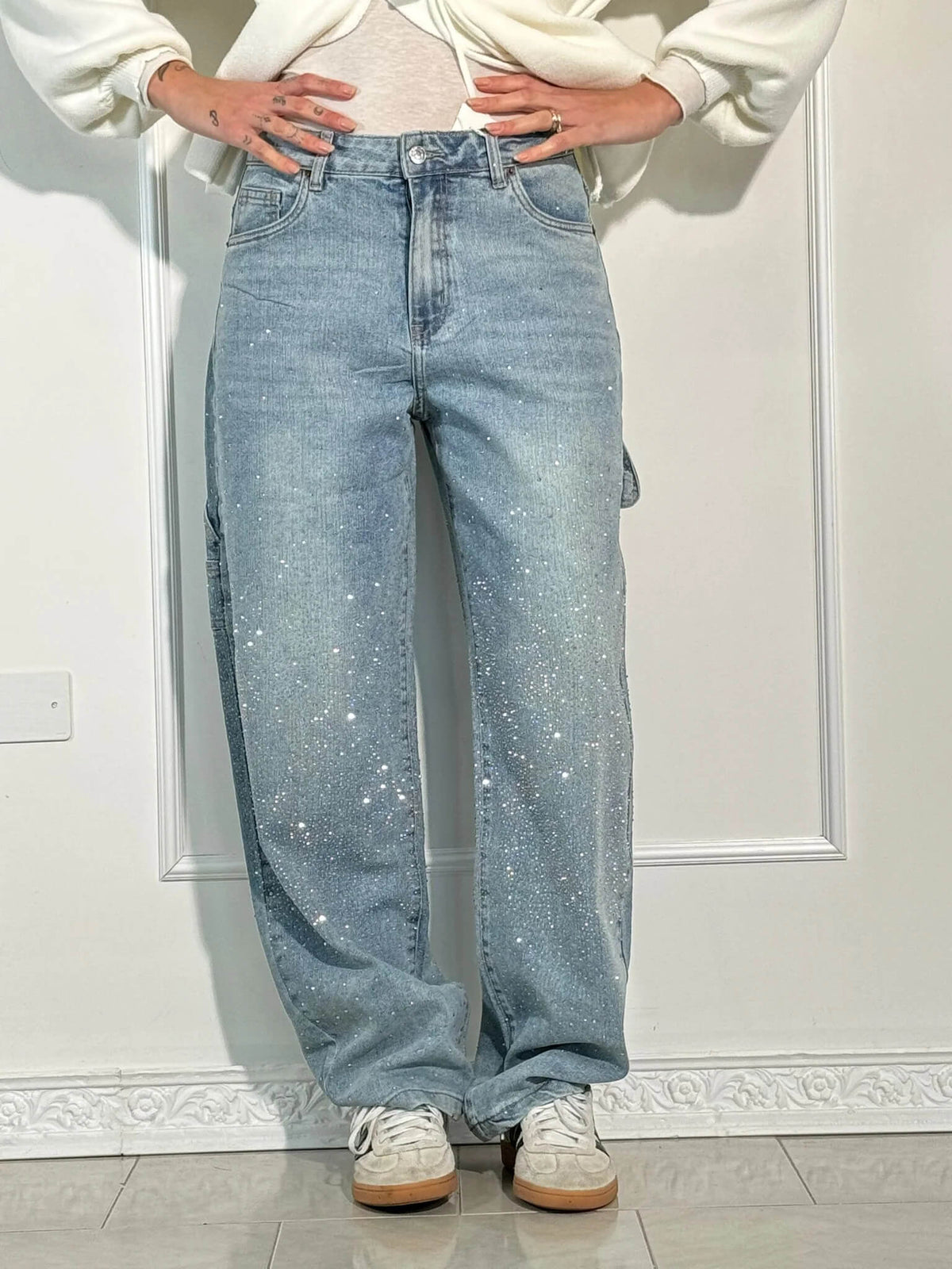 Pantalón Tiro Alto Con Brillo