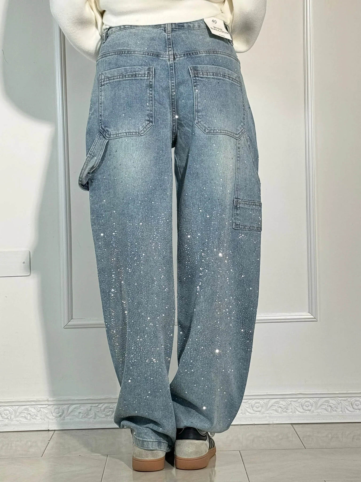Pantalón Tiro Alto Con Brillo