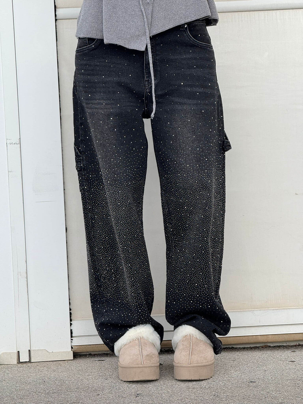 Pantalón Tiro Alto Con Brillo