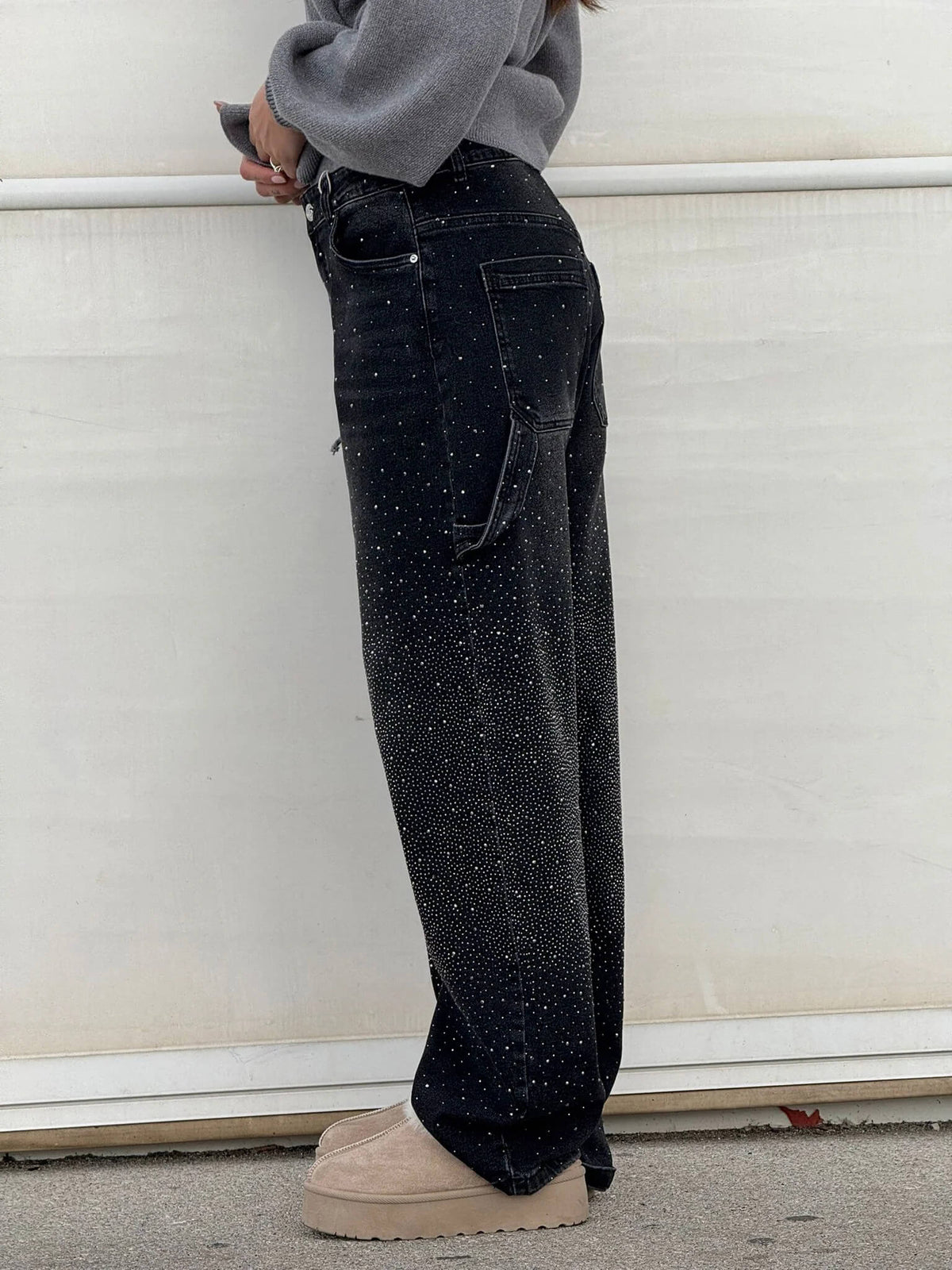 Pantalón Tiro Alto Con Brillo