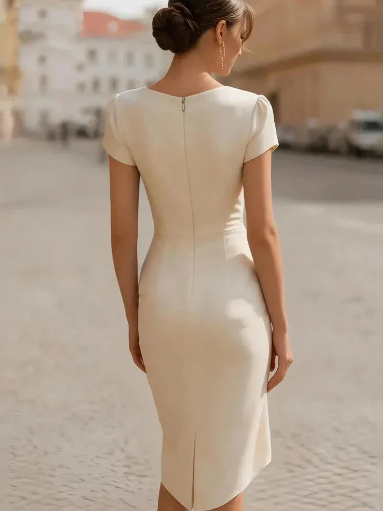 Rosalinda | Vestido midi con escote cascada y drapeado lateral