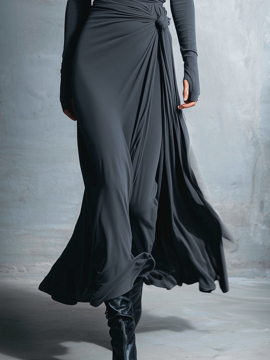 Fiorella | Vestido largo cruzado con nudo lateral