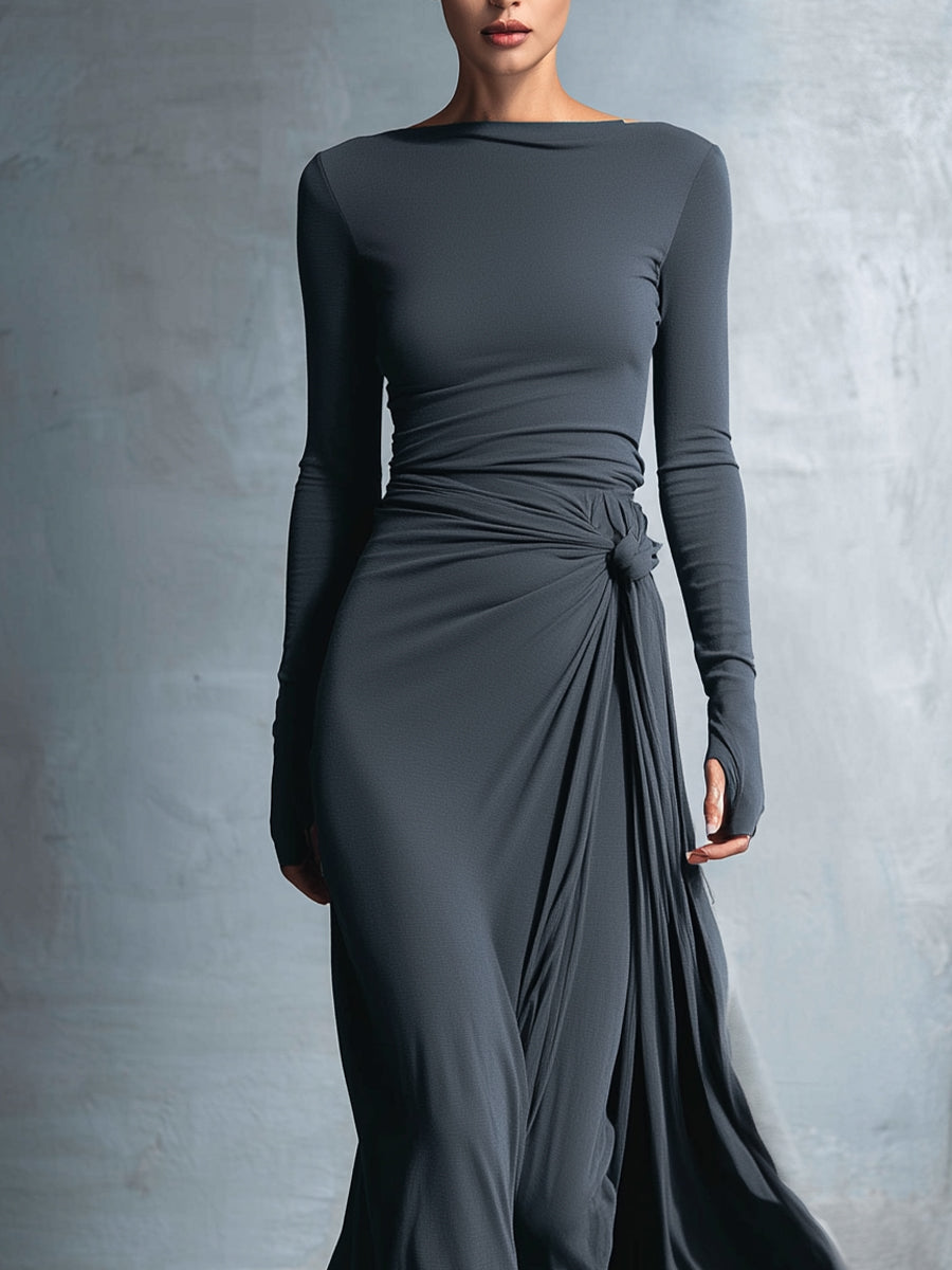 Fiorella | Vestido largo cruzado con nudo lateral
