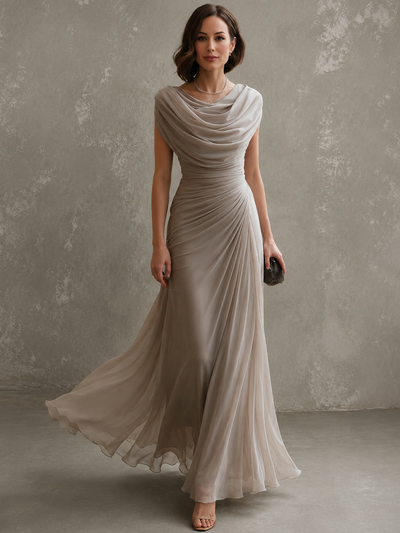 Regina | Vestido largo con escote drapeado y cintura plisada
