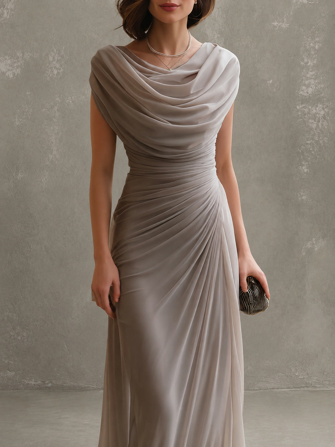 Regina | Vestido largo con escote drapeado y cintura plisada