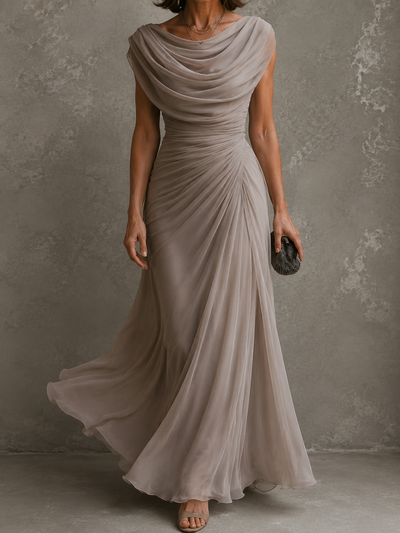 Regina | Vestido largo con escote drapeado y cintura plisada
