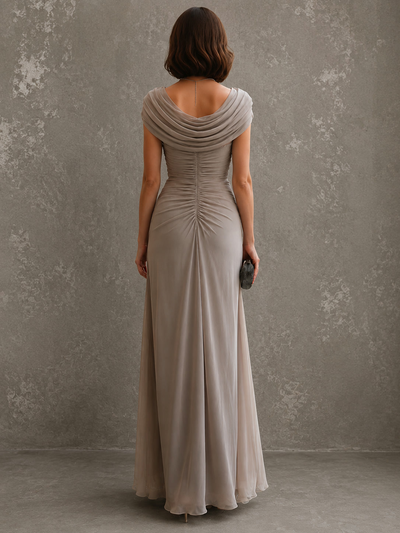 Regina | Vestido largo con escote drapeado y cintura plisada