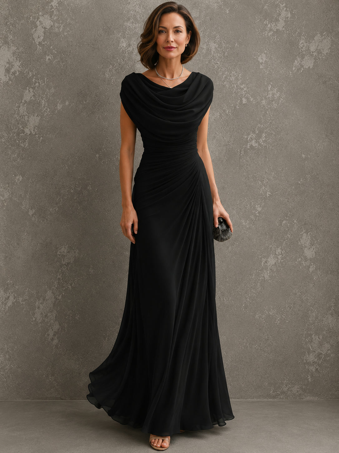 Regina | Vestido largo con escote drapeado y cintura plisada