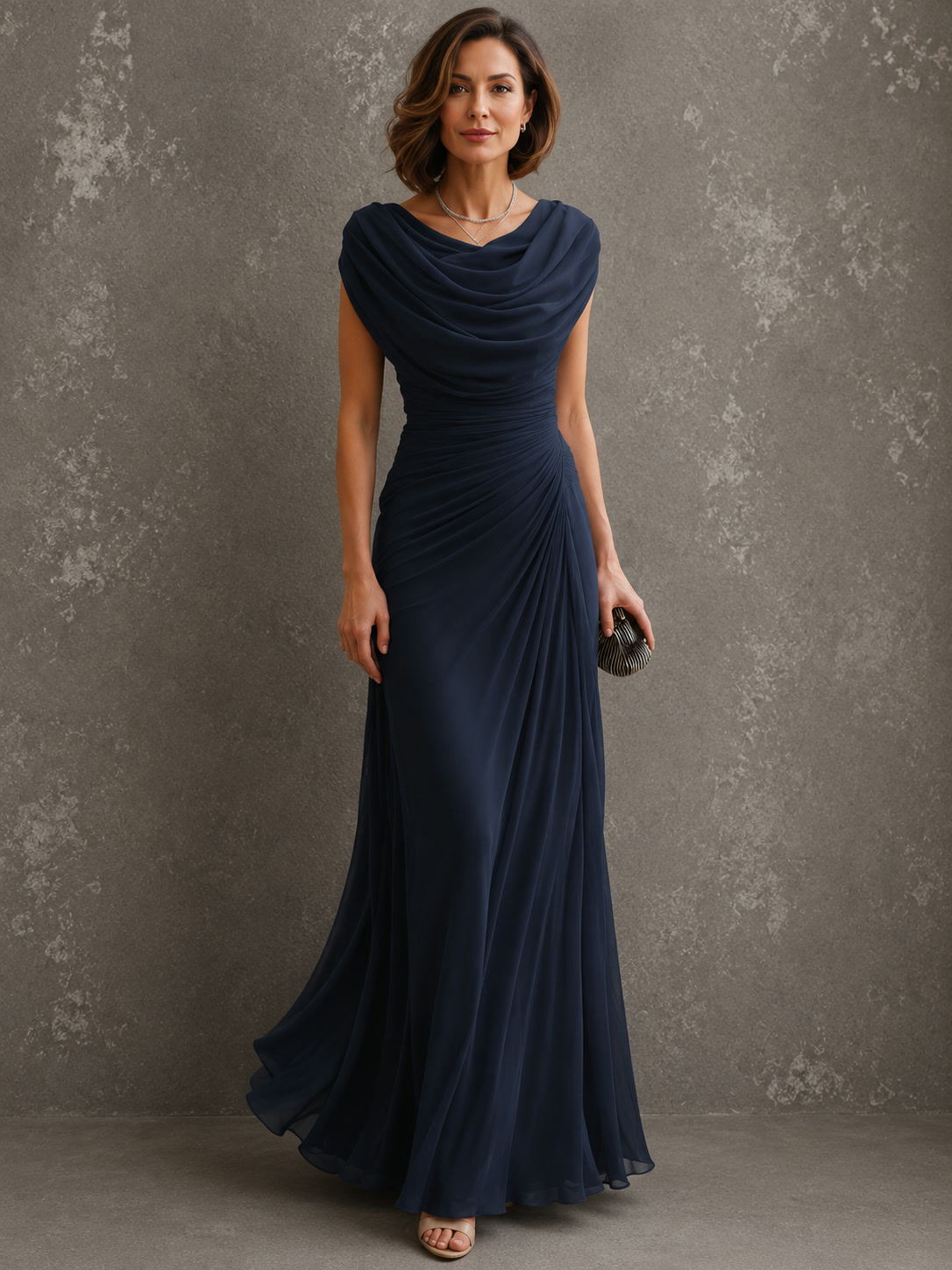 Regina | Vestido largo con escote drapeado y cintura plisada